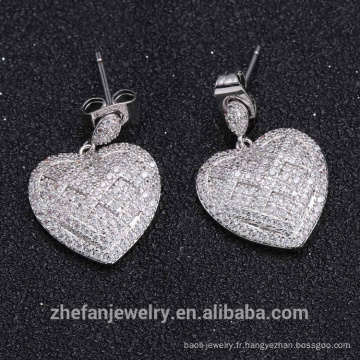 2018 vente chaude stud boucles d&#39;oreilles blanc zircon coeur forme conception boucle d&#39;oreille